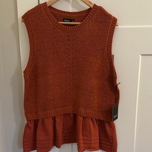 NWT Vera Wang Womens Burnt Orange 2-Fer Sleeveless Sweater Size XL Spring Summer